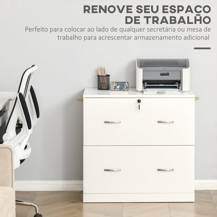 Armário de Arquivos com Gavetas para Escritório para Documentos em Tamanho A4 Fechadura e 2 Chaves para Estúdio Escritório 74x42x72cm Branco