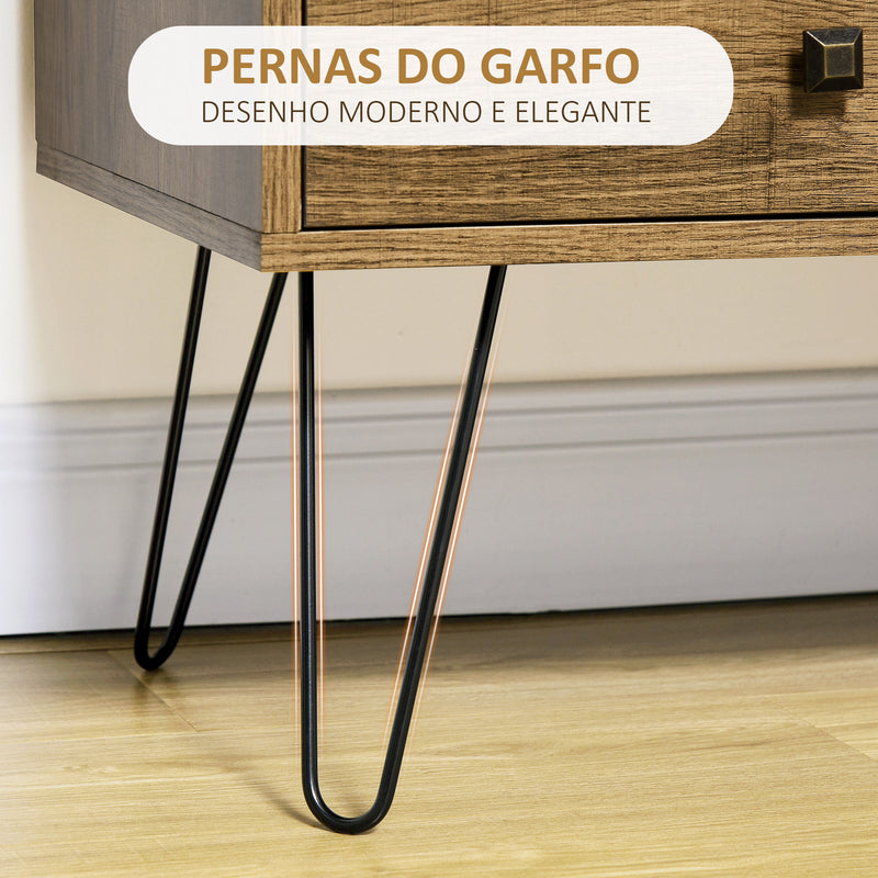 Cómoda com 4 Gavetas Gaveteiro de Madeira com Porta Prateleira Ajustável e Pés de Metal para Sala de Estar Dormitório Cozinha 79x39x86cm Marrom