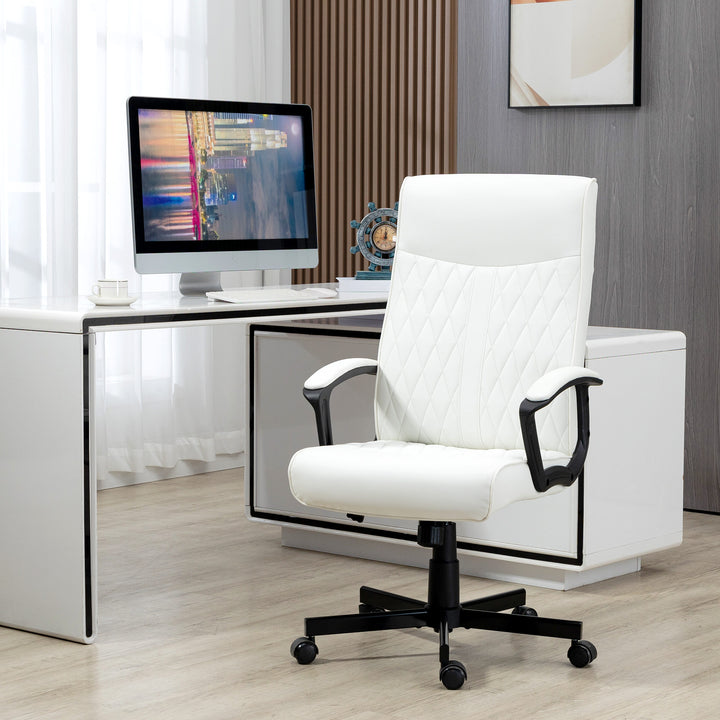 Cadeira de Escritório Giratória 360° Cadeira de Escritório com Encosto Alto Altura Ajustável e Função de Inclinação para Escritório Carga 120kg 65x65x102-112,5cm Creme