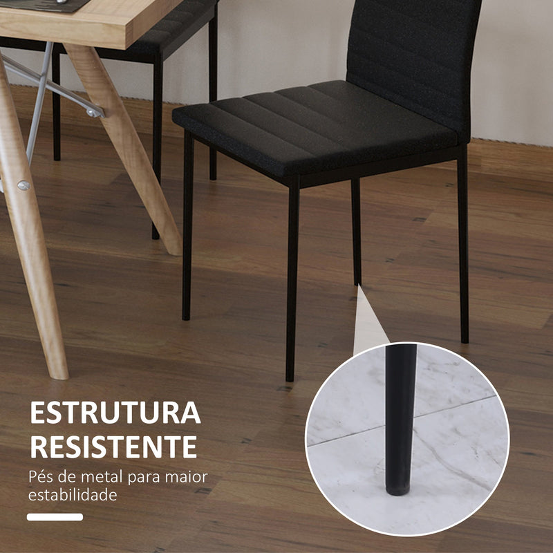 Set de 4 Sillas de Comedor Tapizadas en Lino y Patas de Metal Sillas Modernas para Cocina Dormitorio Carga 120 kg 41x50x97 cm Preto