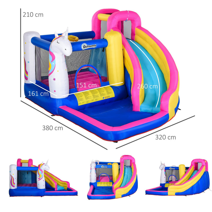 Castelo inflável infantil com piscina escorregador cama de salto e bolsa de transporte 380x320x210 cm Multicolor