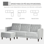 Sofá Cama com Chaise Longue de 3 Lugares Tato Aveludado com Encosto Ajustável e Apoio para os Pés Móvel 218x85x86cm Cinza