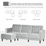 Sofá Cama com Chaise Longue de 3 Lugares Tato Aveludado com Encosto Ajustável e Apoio para os Pés Móvel 218x85x86cm Cinza