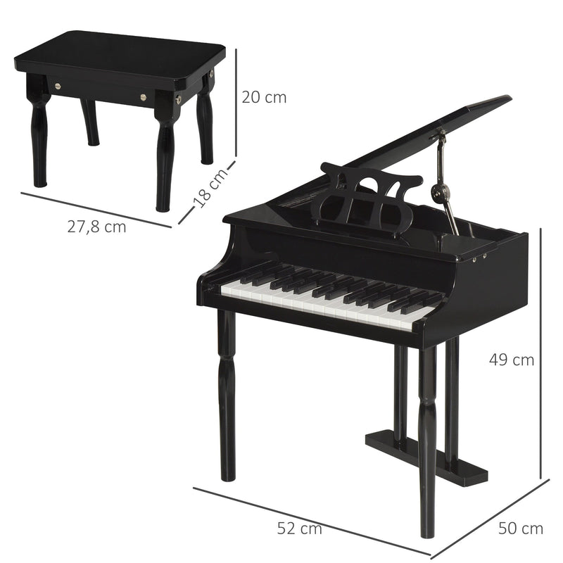 Mini piano infantil com banco 30 teclas com suporte para partitura 52x