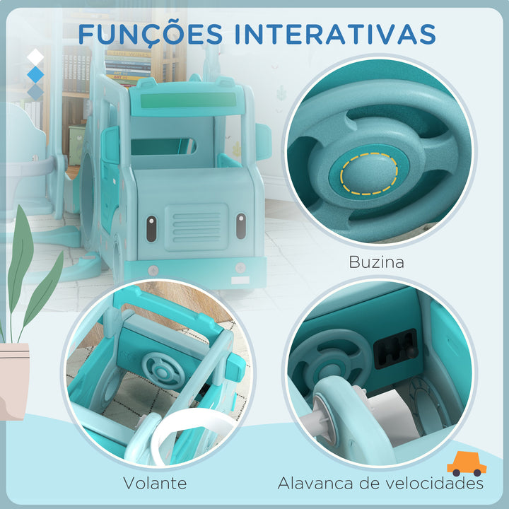 Conjunto de Escorrega e Baloiço para Crianças 6 em 1 Baloiço Infantil de 18-48 Meses Escorregador para Bebés com Buzina e Cesta de Basquetebol Carga 50 kg 201x151x87,5 cm Azul Claro
