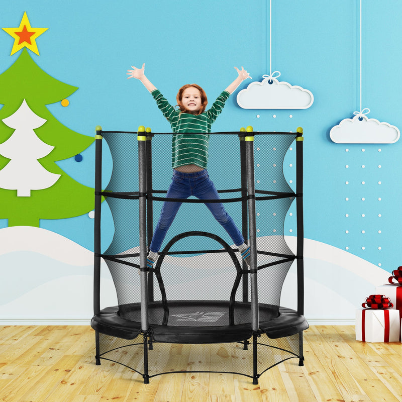 Trampolim para Crianças acima de 3 Anos Cama Elástica Infantil com Rede de Segurança e Estrutura de Aço para Interiores e Exteriores Carga 45kg 140x140x160cm Preto