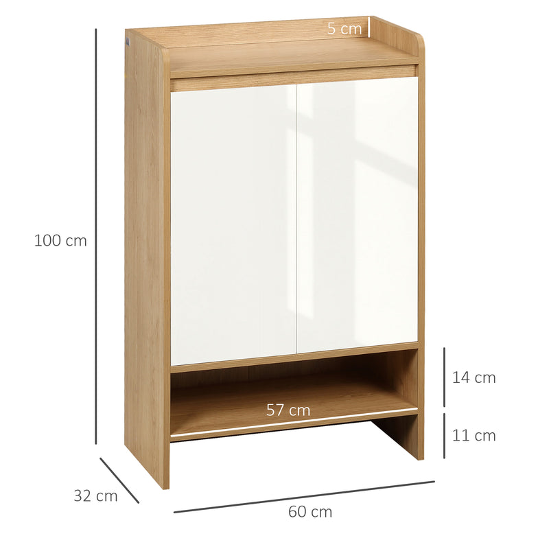 Sapateira Moderna Armário para Sapatos com 2 Portas 5 Prateleiras de Armazenamento para 15 Pares de Sapatos para Dormitório Corredor Entrada 60x32x100cm Madeira e Branco