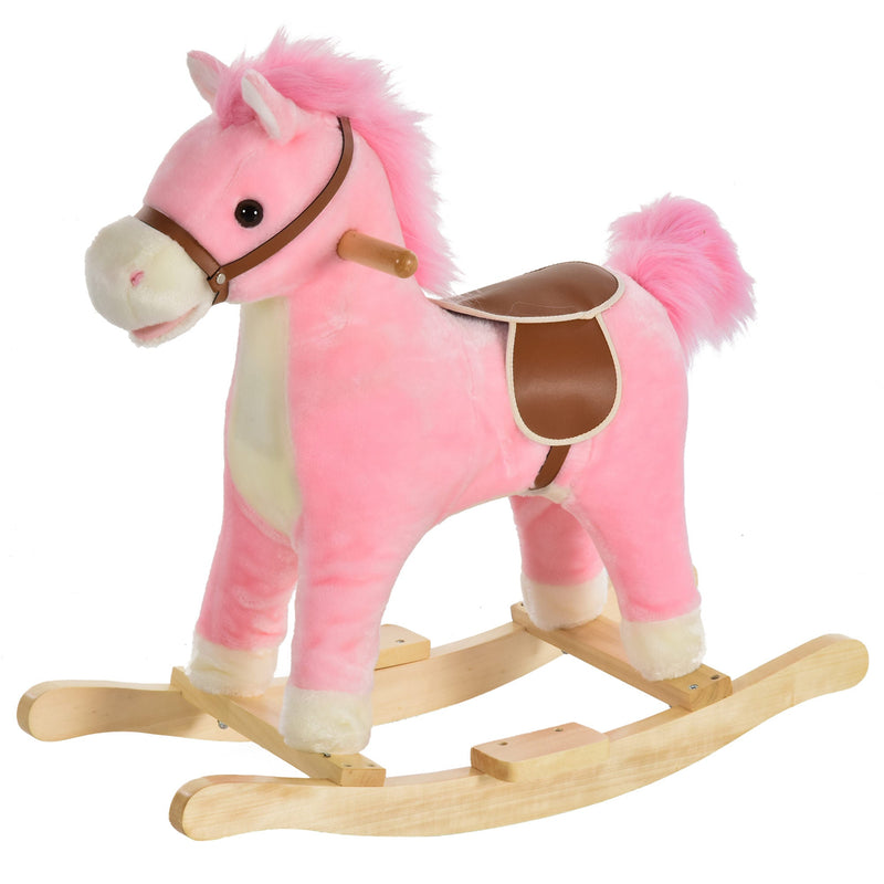 Cavalo de balanço para crianças acima de 36 meses Com boca e cauda móveis Música 65x32,5x61 cm Rosa