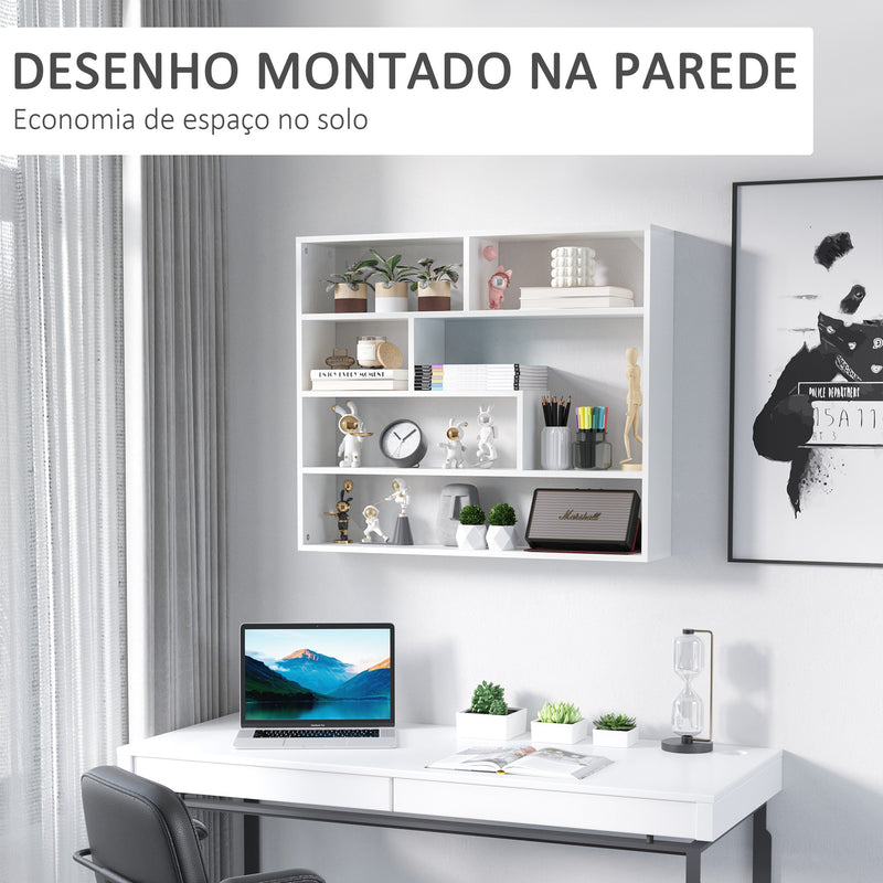 Estante de Parede de 4 Níveis com 7 Compartimentos Abertos para Sala de Estar Dormitório Escritório Estilo Moderno 94x19,5x80cm Branco