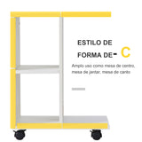 Mesa de Apoio para Sofá em forma de C com prateleiras e rodas para sala de estar e quarto 45x35x58 cm Branco