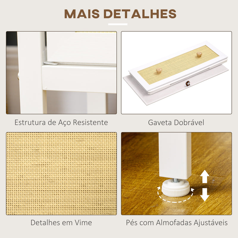 Cómoda Moderna com 6 Gavetas de Tecido Dobráveis para Dormitório Cómoda com Superfície de Vime PE e Estrutura de Aço para Sala de Estar 120x30x83 cm Branco