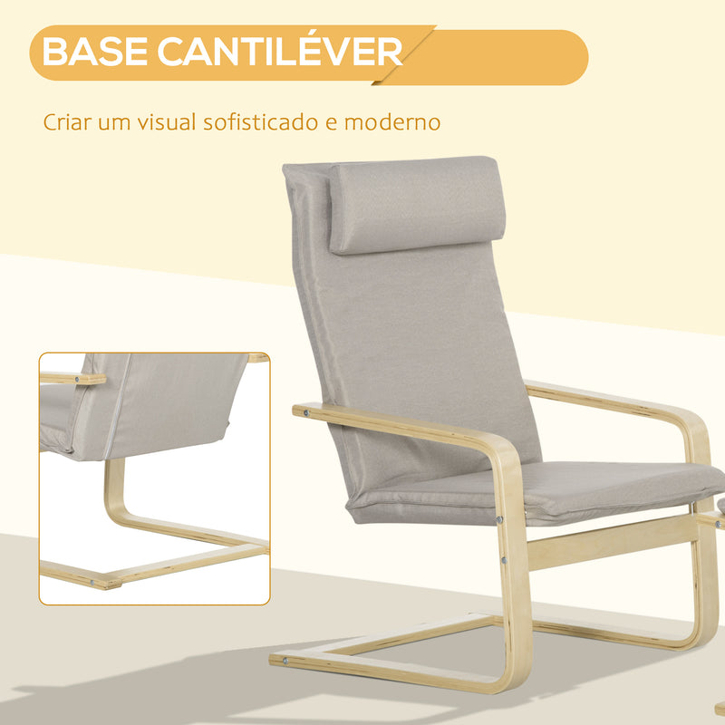 Poltrona Otomana de Sala de Estar Estofada em Tecido Poltrona Moderna com Encosto Alto Apoio para os Braços e Almofada Removível para Dormitório Escritório Carga Máxima 120kg 67x69x100cm Cinza