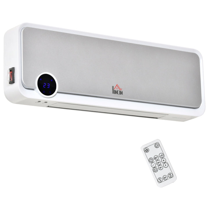 Aquecedor Cerâmico de Parede 1000W/2000W com Controle Remoto Tela LED Temporizador de 12h Termostato e Proteção contra Superaquecimento 56x18,5x11,7cm Branco