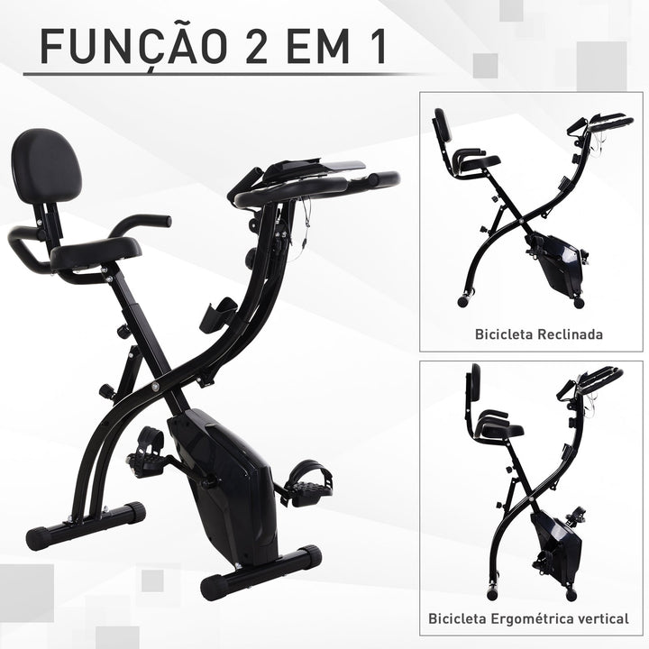 Bicicleta ergométrica dobrável ajustável em altura e resistência com tela LCD e assento com encosto 51x97x115 cm Preto