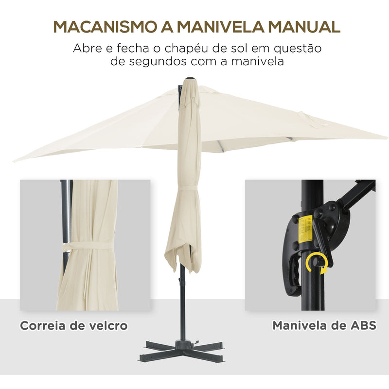 HOMCOM Chapéu de Sol de Jardim 245x245x245 cm Chapéu de Sol Excêntrico com Rotação 360° Inclinação de 5 Níveis com Manivela e Ventilação para Pátio Terraço Creme