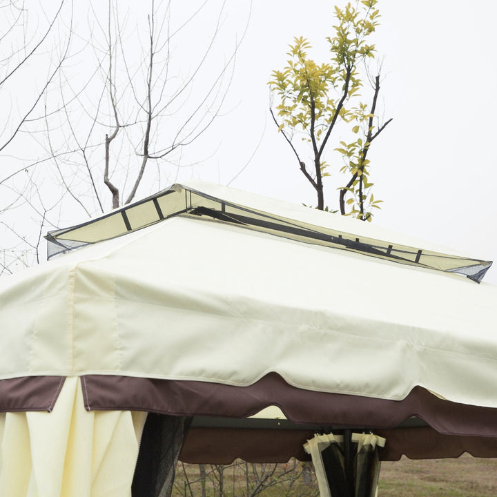 Pérgola de Jardim 4x3m Pérgola de Alumínio com Teto com Ventilação 4 Cortinas Laterais 4 Telas Mosquiteiras e 8 Orifícios de Drenagem para festas Eventos Exterior Creme