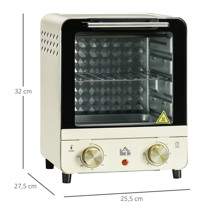Mini Forno Elétrico de Convecção 15 Litros 1000W Forno com Temperatura até 230°C Temporizador 60 Minutos Bandeja e Grade 25,5x27,5x32cm Creme