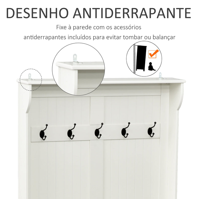 Cabide com banco Conjunto de salão Mobília do salão 5 ganchos espaço de armazenamento 96x34x179,7cm Branco