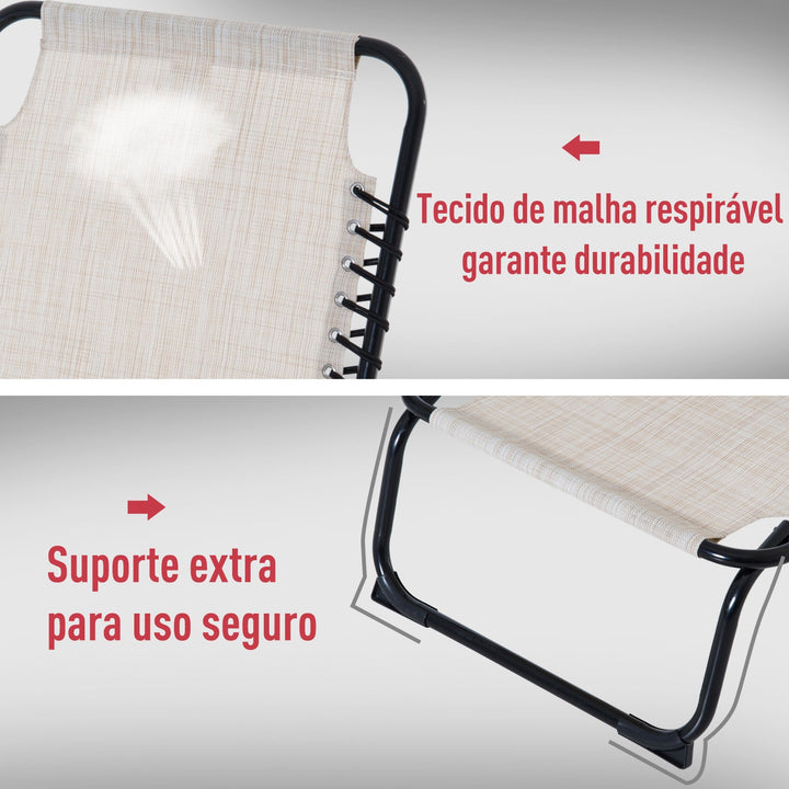 Espreguiçadeira dobrável Espreguiçadeira de praia ajustável com encosto ajustável Fácil de transportar para Praia Piscina 197x58x76cm cor Creme Branco