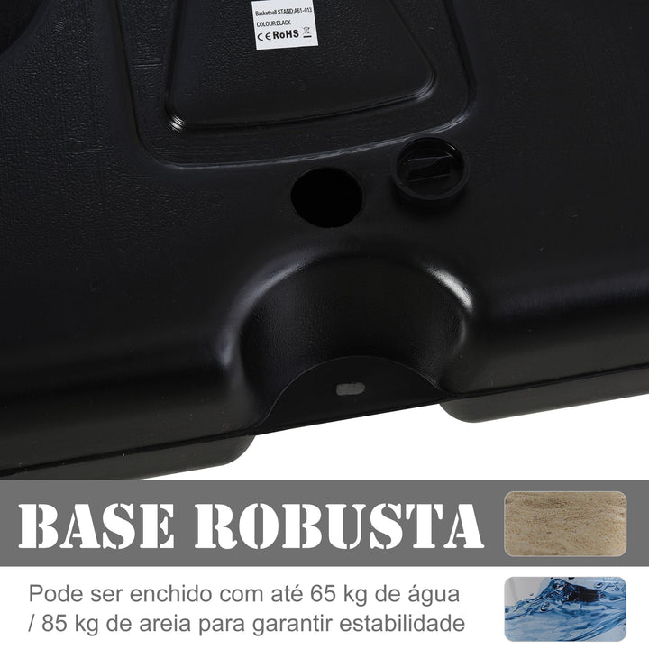 Tabela de basquetebol com suporte portátil Aro de cesta ajustável em altura base recarregável para crianças e adultos 86x153x250-350 cm Preto