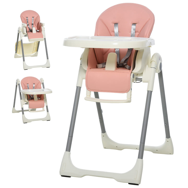 Cadeira de refeição ajustável e dobrável para bebê acima de 6 meses com bandeja dupla 55x80x104 cm Rosa