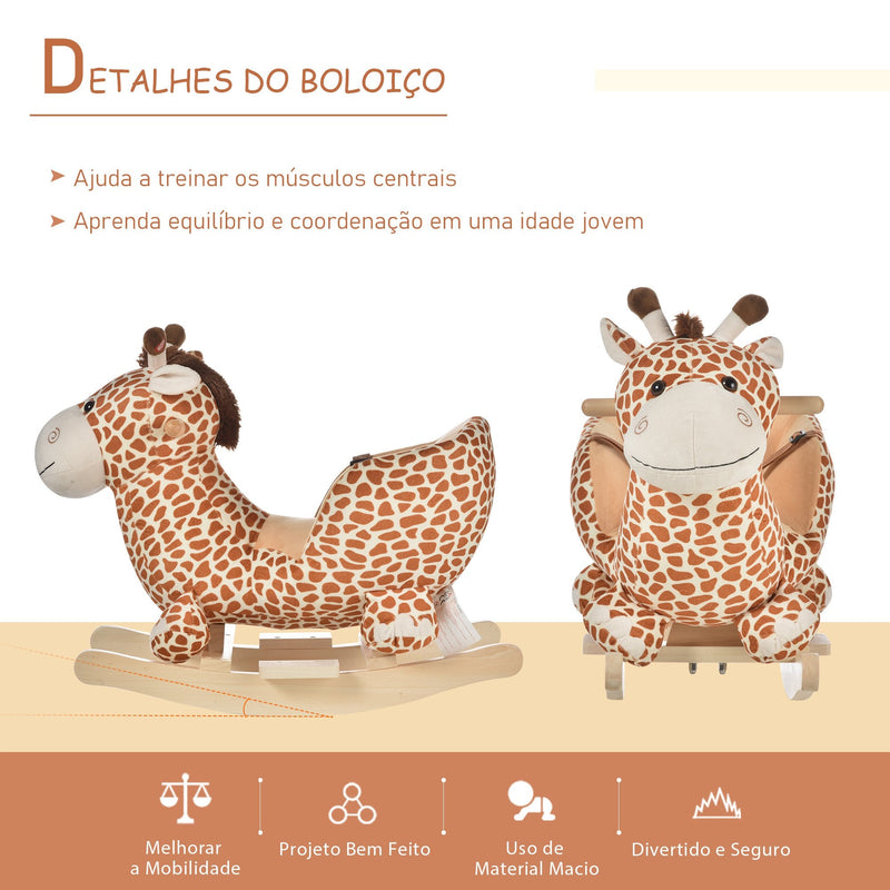 Cavalo de balanço desenho girafa para bebê acima de 18 meses 60x33x45cm