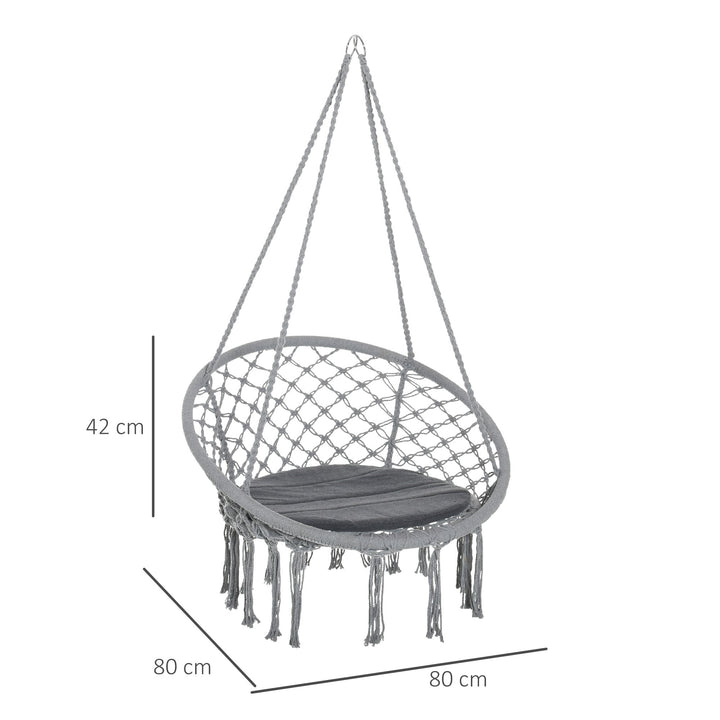 Cadeira suspensa redonda Ø60 cm Cadeira de rede de balanço com almofada e corda de algodão para interior e exterior 80x80x42 cm Cinza