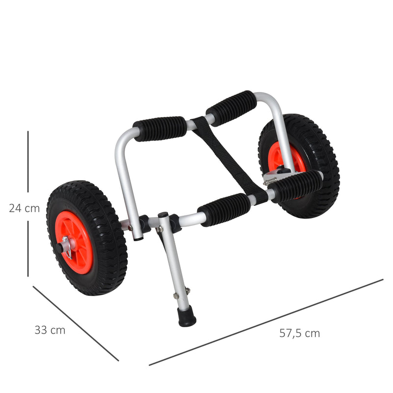 Carrinho de transporte dobrável para caiaque carga 75 kg de alumínio ajuste universal com rodas para barco canoa 57,5x33x24 cm prata