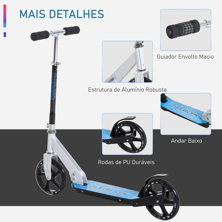 Trotinete para Crianças Scooter Dobrável Guiador Regulável Quadro Alumínio Leve e Estável Carga 100kg Branca - 68x34x60-73,5cm