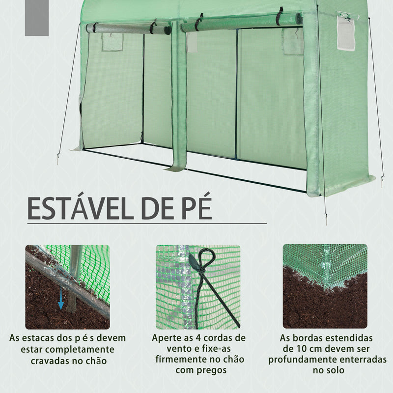 Estufa Jardim Tipo Túnel com 4 janelas e 2 portas para Plantas de PE de aço 300x100x200 cm Verde