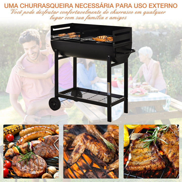 Churrasco de carvão com 2 prateleiras independentes Fumante ao ar livre