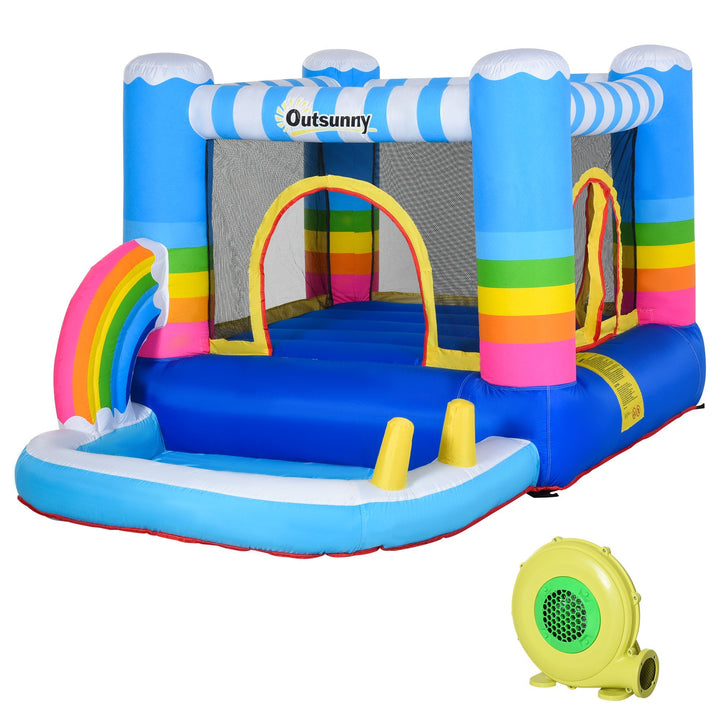 Castelo Inflável com Trampolim e Piscina para Crianças acima de 3 Anos Inclui Inflador e Bolsa de Transporte para Interior Exterior 280x170x155cm Multicor
