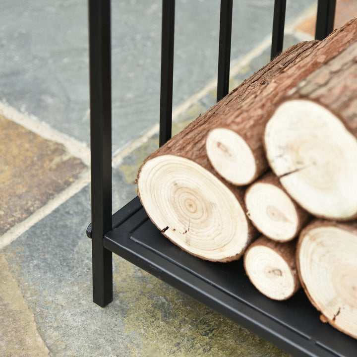 Prateleira de lenha para lareira tradicional Armazenamento de madeira com alças 44,5x33x46,5 cm Preto