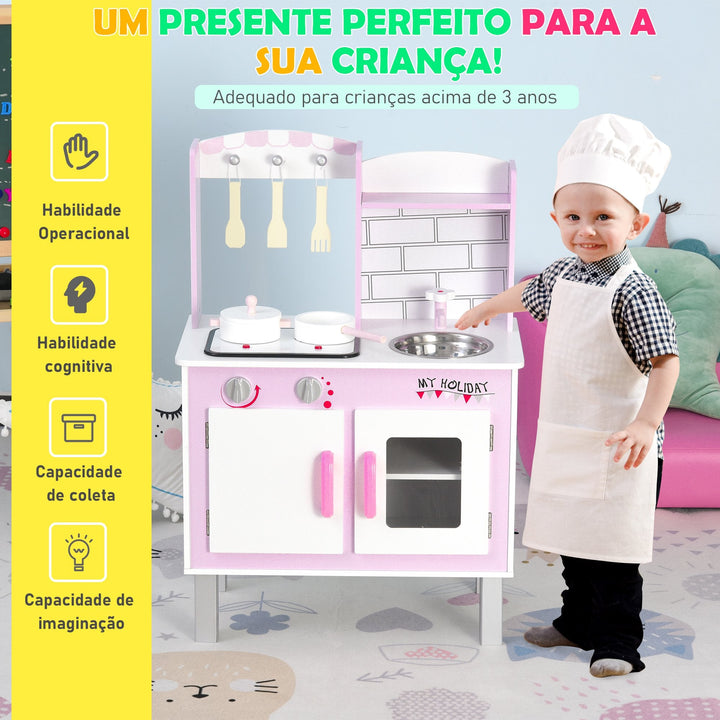 Cozinha de brinquedo para crianças acima de 3 anos brinquedo educativo com espaço de armazenamento acessórios incluídos som 55x 30x 80cm rosa