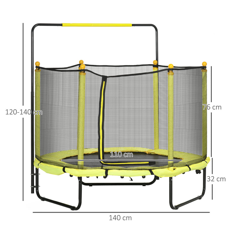 Trampolim Infantil Ø110 cm Trampolim para Crianças de 1-10 Anos com Rede de Segurança Barra Ajustável para Interior e Exterior Ø140x120-140 cm Amarelo