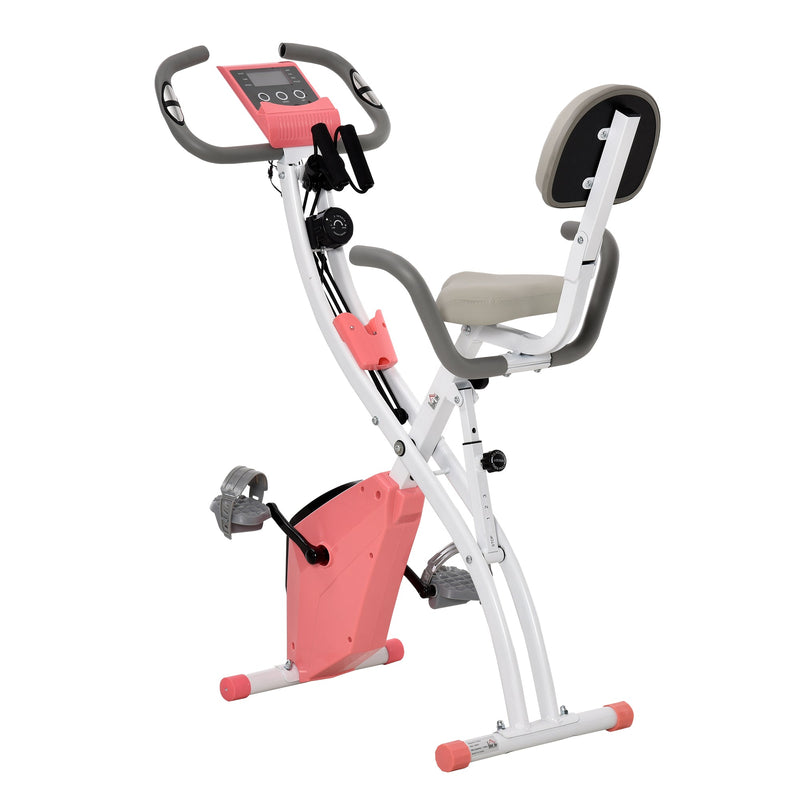 Bicicleta Estática Dobrável com Altura e Resistência Ajustáveis com Tela LCD e Assento com Encosto 51x97x115 cm Rosa