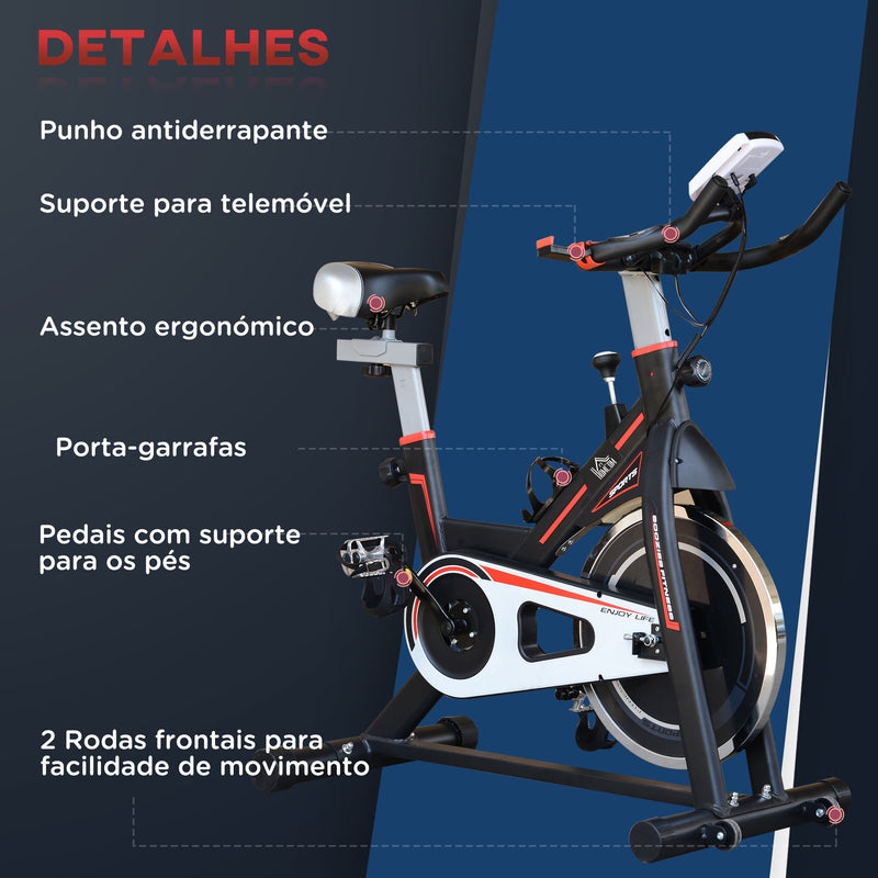 Bicicleta Estática com Resistência Ajustável Bicicleta Fitness com Volante de Inércia de 8kg Ecrã LCD Assento e Guiador Ajustáveis Suporte para Tablet 103x48x115cm Preto