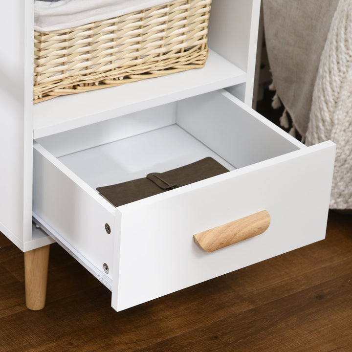 Mesa de Cabeceira Mesa Auxiliar Moderna com 1 Gaveta e Compartimento de Armazenamento para Dormitório Sala de Estar 40x40x62cm Branco e Madeira