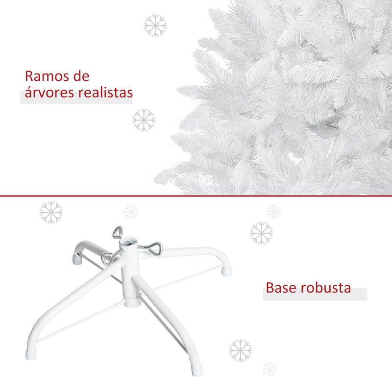 Árvore de Natal Artificial Dobrável 150cm Ignífugo com 358 Ramos Folhas de PVC e Suporte Metálico Decoração de Natal para Interiores Branco