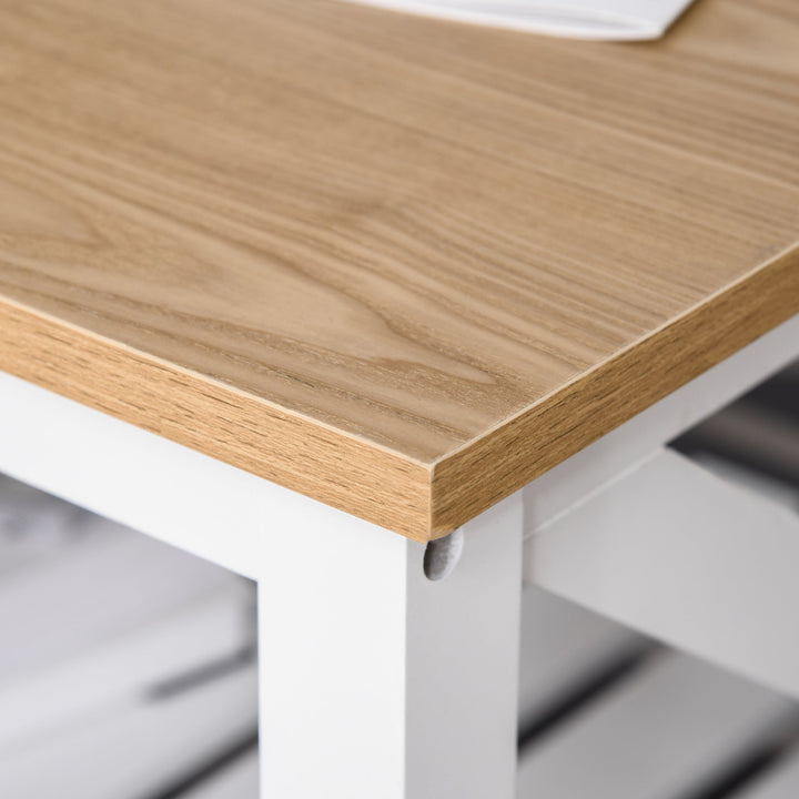 Mesa de Centro para Sala de Estar Mesa de Café com Prateleira de Armazenamento Inferior 116x60x48cm Madeira Natural e Branco