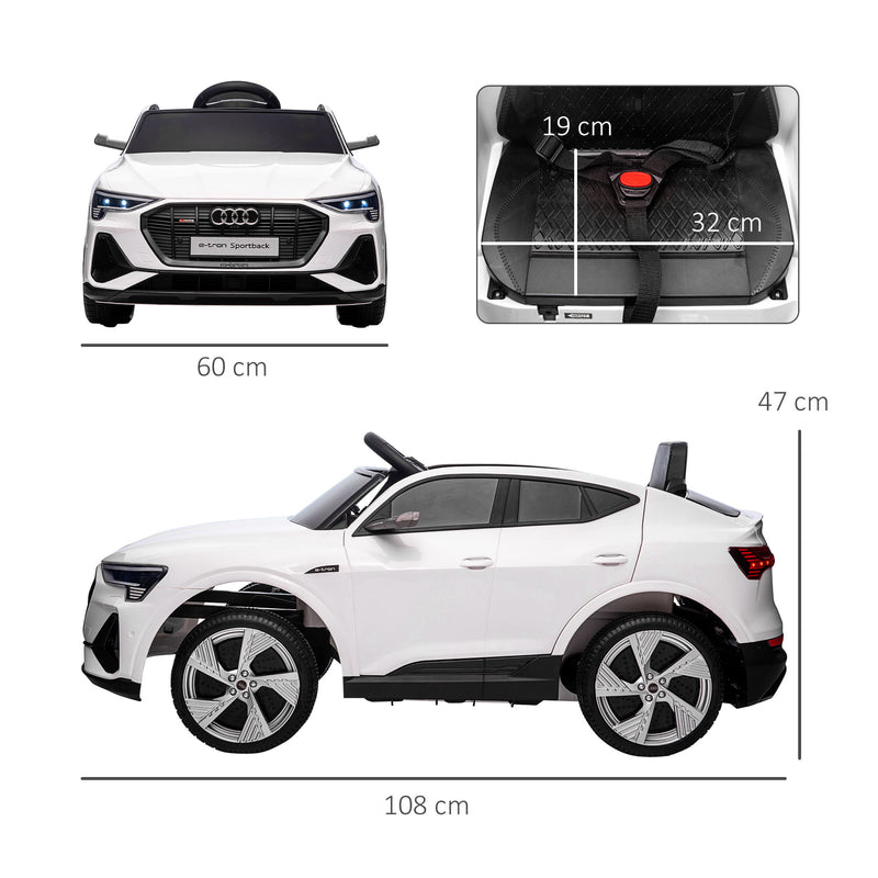 Carro Elétrico Audi E-Tron 12V para Crianças acima de 3 Anos com Controle Remoto Faróis Buzina Música MP3 TF USB e Abertura da Porta 3-8km/h 108x60x47cm Branco