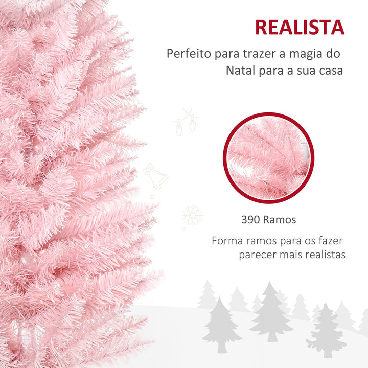 Árvore de Natal Artificial 180cm Ignífugo com 390 Ramos de PVC e Suporte de Metal Decoração de Natal para Interiores Fácil de Montar Rosa