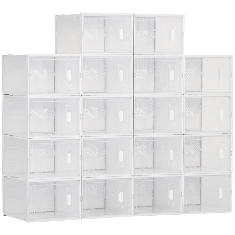 Armário Modular de Plástico Sapateira Modular com 18 Cubos Portas Magnéticas Organizador de Sapatos para Entrada Corredor Dormitório 28x36x21cm Transparente