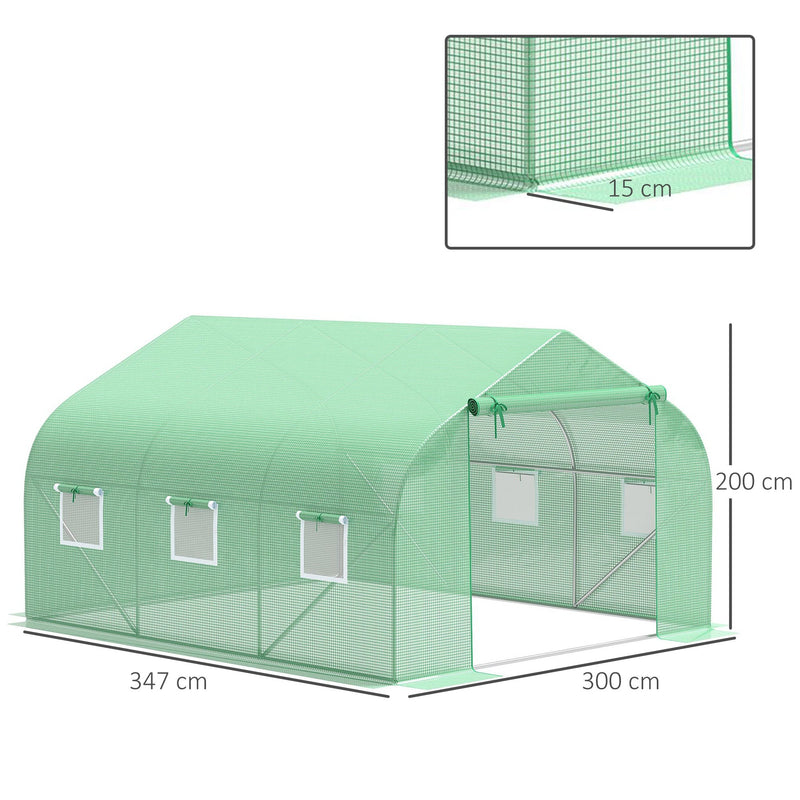 Cobertura de Substituição Estufa de Túnel 347x300x200cm Polietileno com 6 Janelas de Malha Transpirável e Porta Enrolável Proteção de Plantas para Jardim Verde