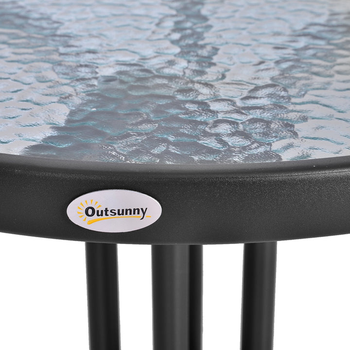 Mesa de Jardim Redonda com Bancada de Vidro Temperado Decorativa e Estrutura de Metal para Pátio Terraço Varanda Ø60x70 cm Preto