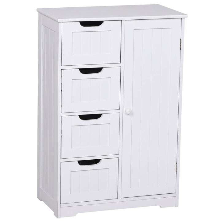 Armário de madeira para o banheiro ou entrada de móveis de madeira moderno organizador 1 portas e 4 gavetas Cor Branco 56x30x83 cm