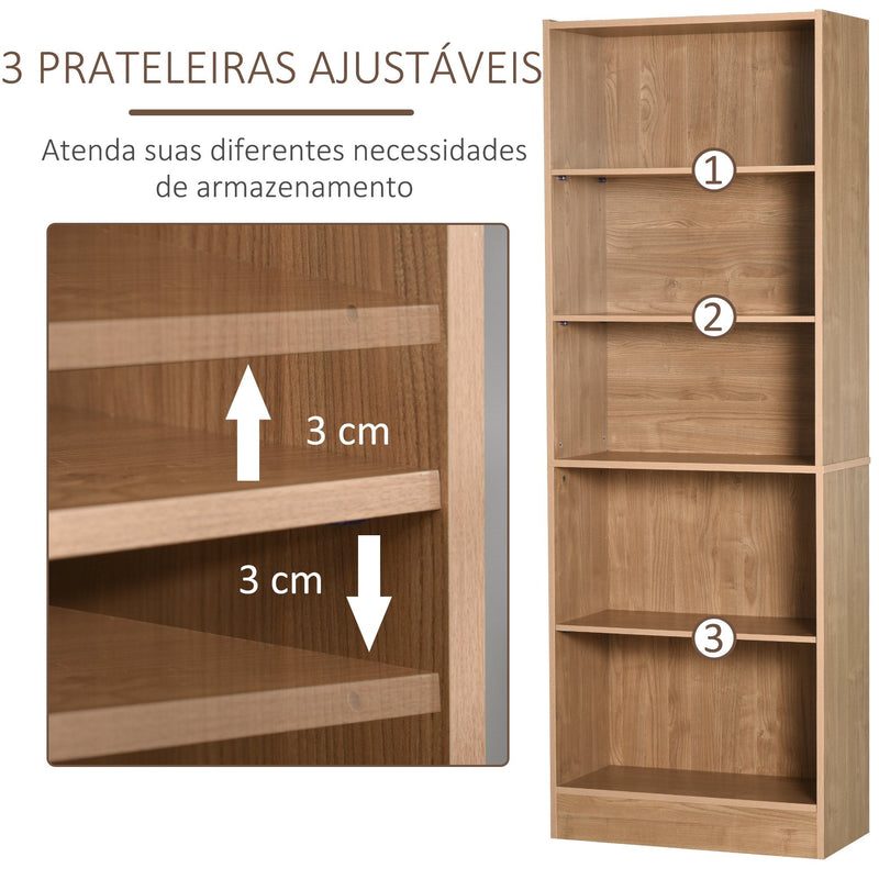 Estante de 5 niveis com 3 prateleiras ajustáveis ??Armazenamento para sala de estar Escritório 63x29,5x176 cm Madeira