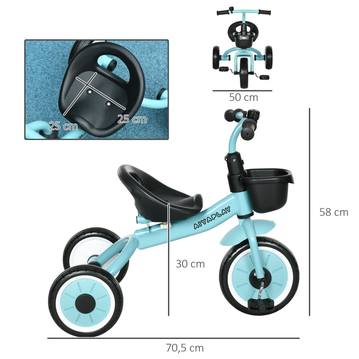 Triciclo para Crianças de 2 a 5 anos Triciclo Infantil com Assento Ajustável Cesta Buzina e Pedais e 3 Rodas Carga Máxima 25 kg 70,5x50x58 cm Azul