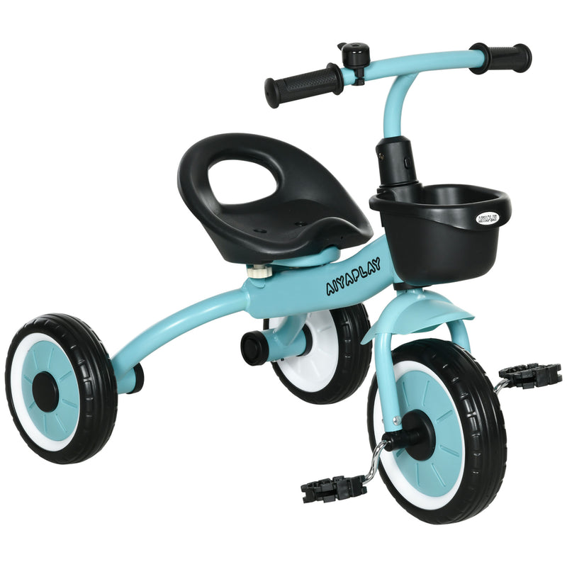 Triciclo para Crianças de 2 a 5 anos Triciclo Infantil com Assento Ajustável Cesta Buzina e Pedais e 3 Rodas Carga Máxima 25 kg 70,5x50x58 cm Azul