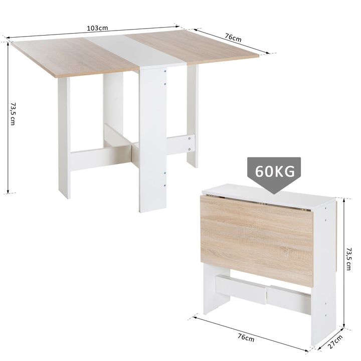 Mesa Dobrável Cozinha Sala de estar Mesa de apoio com 2 Abas Rebatíveis Economiza Espaço Design Moderno 103x76x73,5 cm Madeira